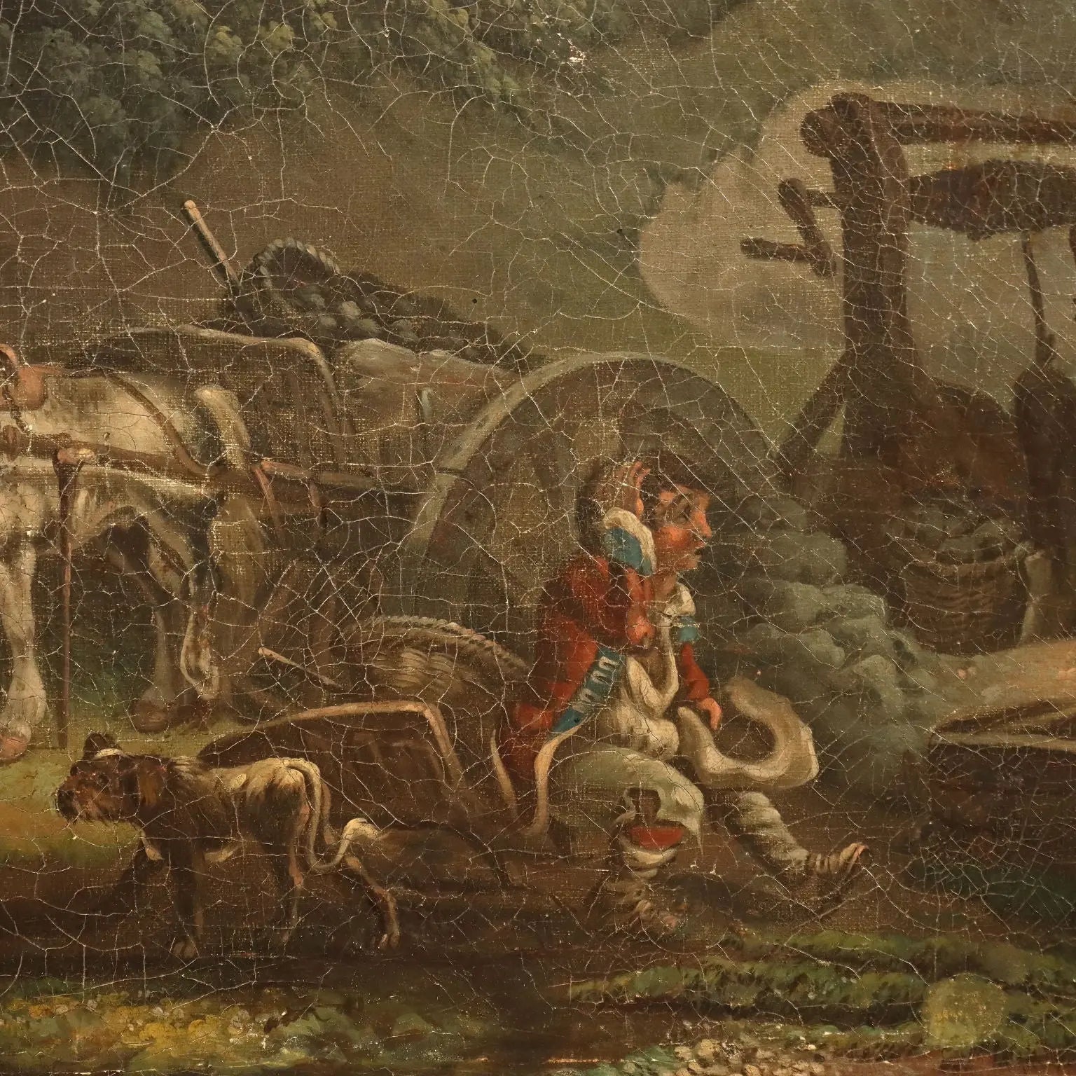 Antique Painting Landscape with Farmers Oil on Canvas Europe '800 | Art | 19th Century