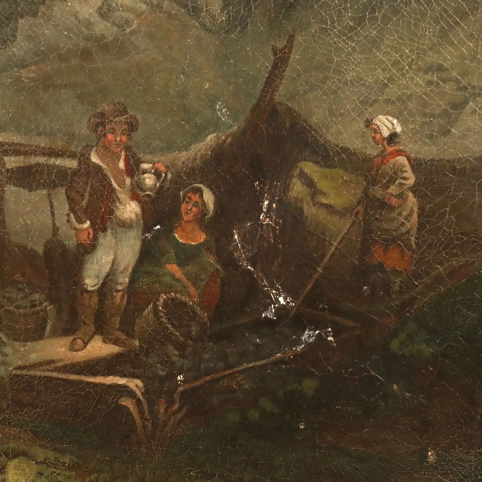 Antique Painting Landscape with Farmers Oil on Canvas Europe '800 | Art | 19th Century