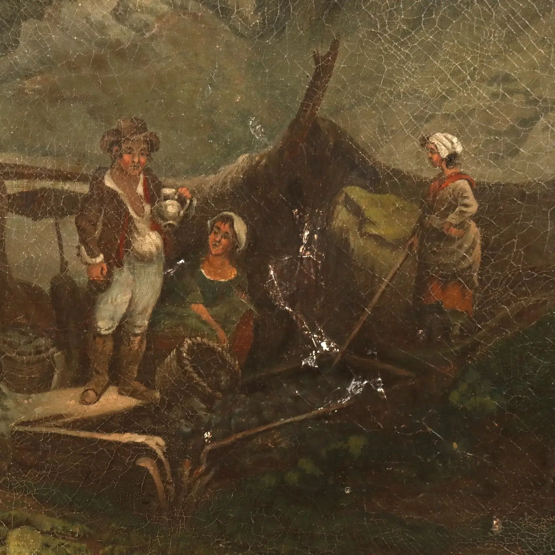 Antique Painting Landscape with Farmers Oil on Canvas Europe '800 | Art | 19th Century