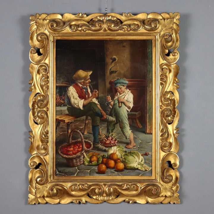 Antique Painting Signed A. Dumini Preparing for the Market XIX Century - Preparing for the Market | Art | 19th Century
