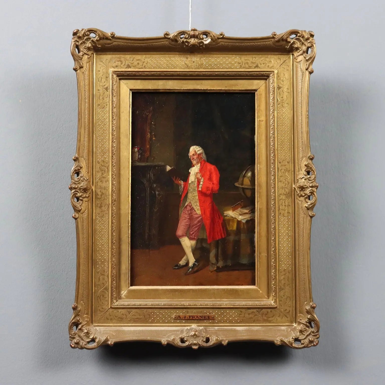 Antique Painting Signed A.J. Franke Oil on Hardboard '800-'900