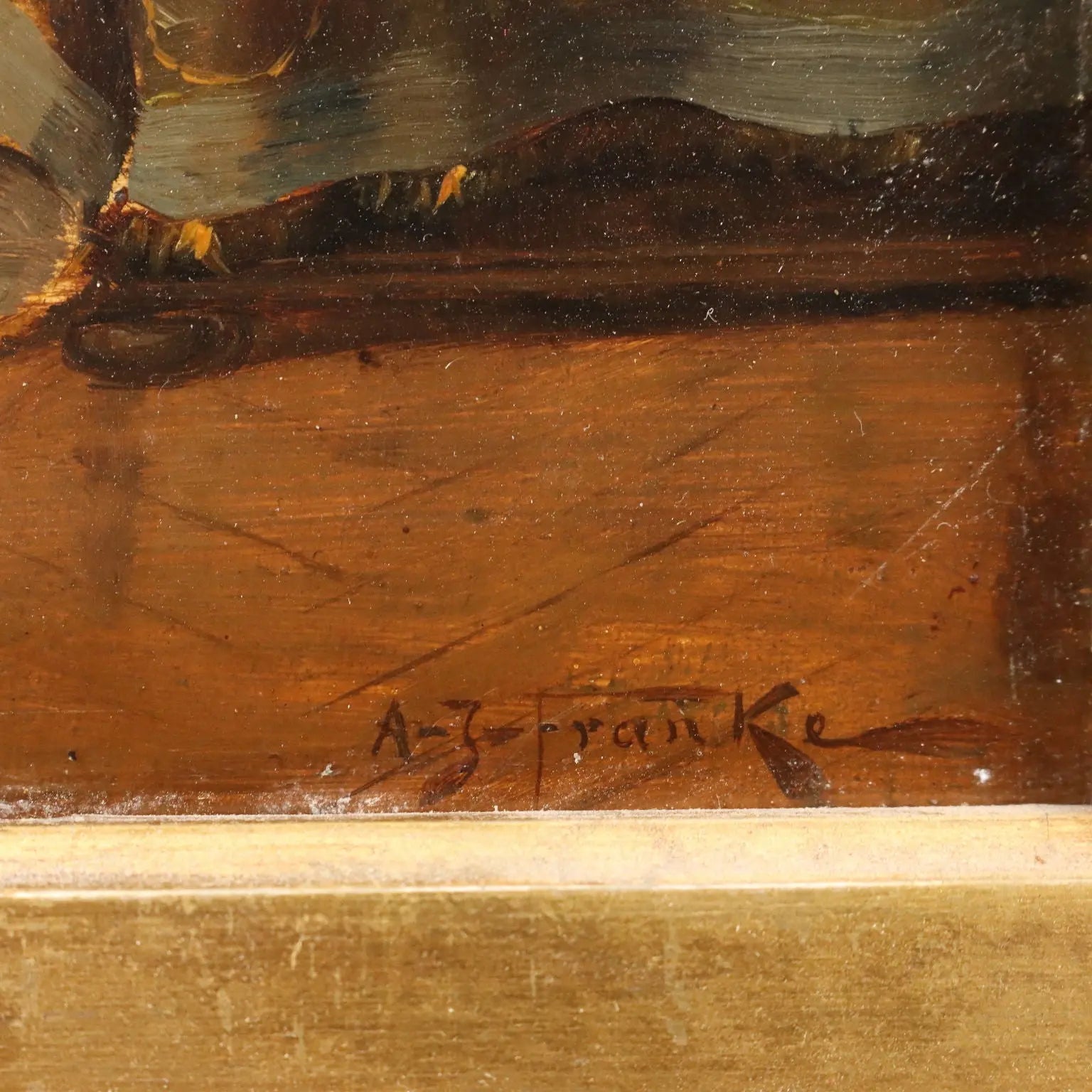 Antique Painting Signed A.J. Franke Oil on Hardboard '800-'900