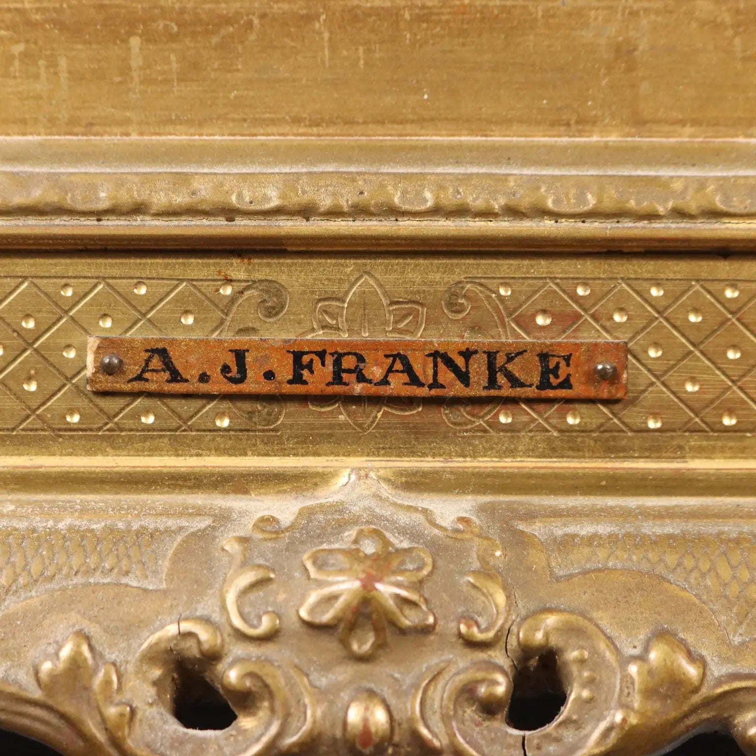 Antique Painting Signed A.J. Franke Oil on Hardboard '800-'900