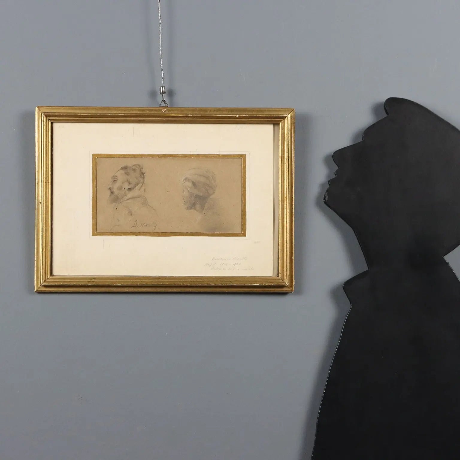 Antique Drawing Signed Domenico Morelli Study of Heads '800