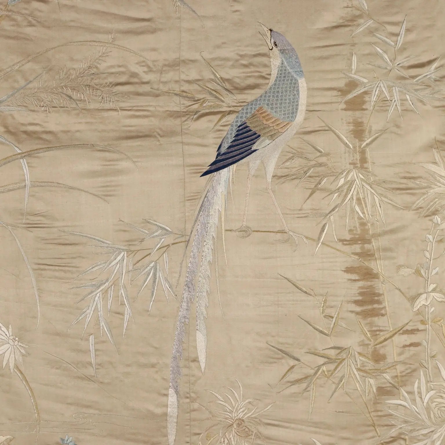 Great Antique Room Divider Coloured and Embroidered Silk XIX Century