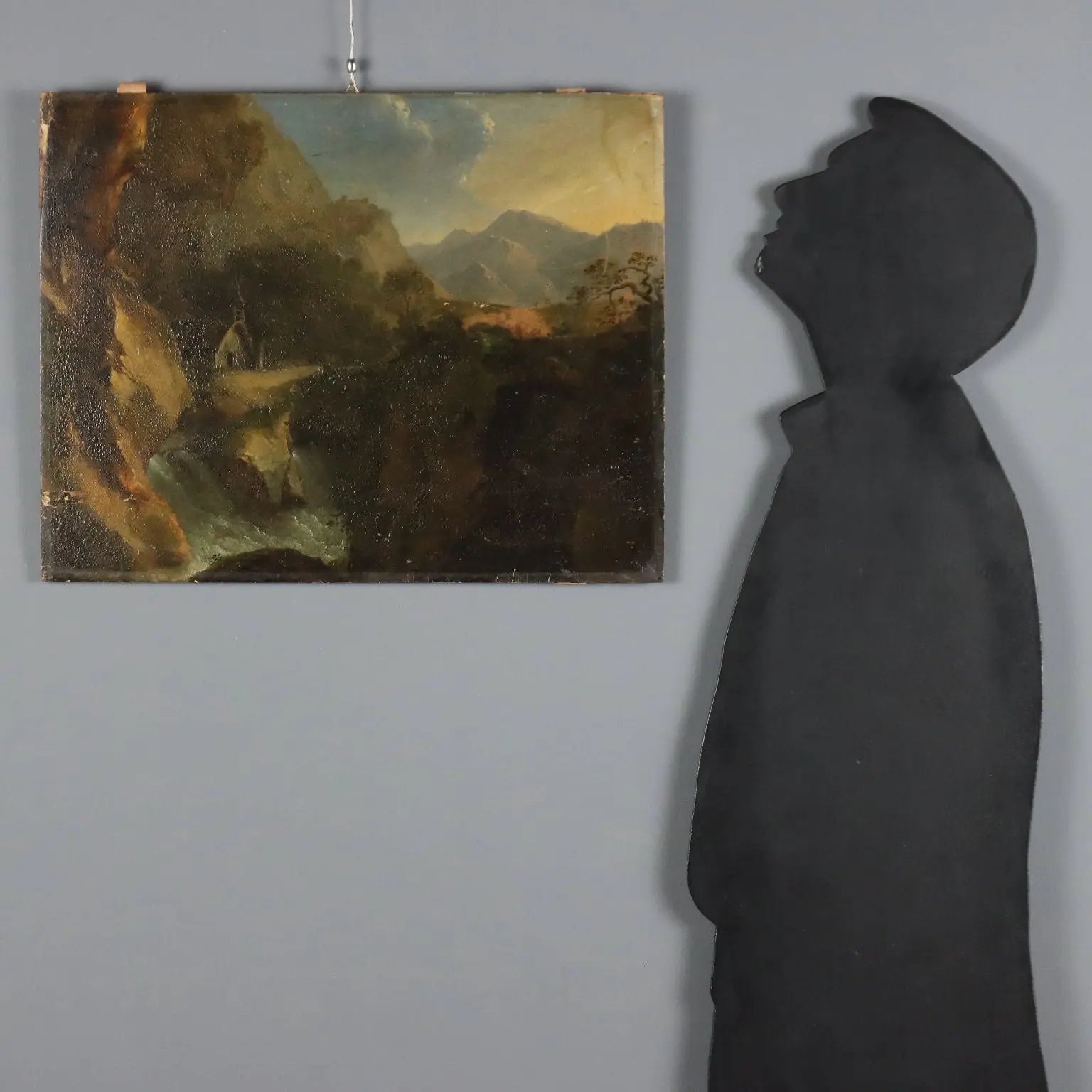 Antique Painting Mountain Glimpse Oil on Hardboard XIX Century