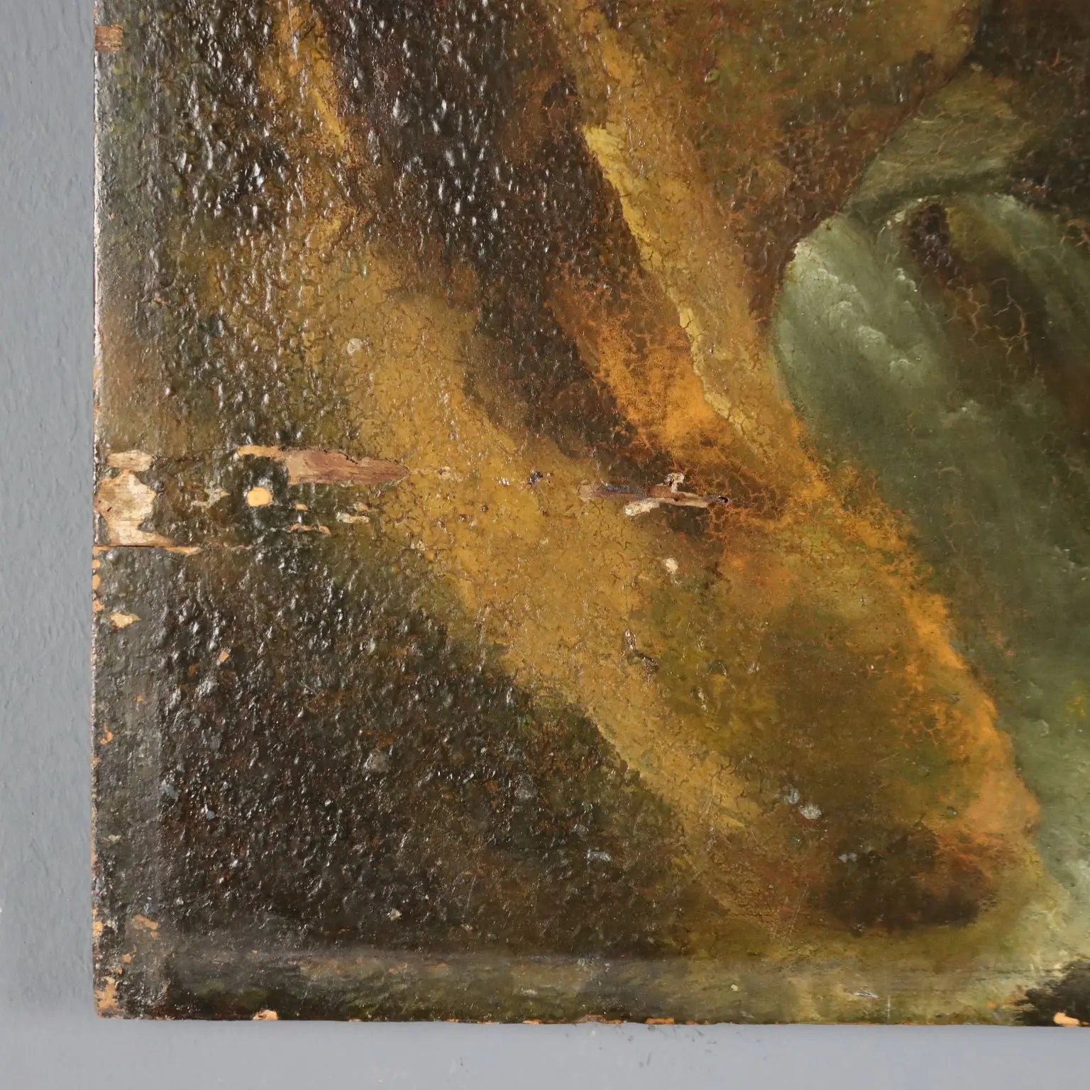 Antique Painting Mountain Glimpse Oil on Hardboard XIX Century