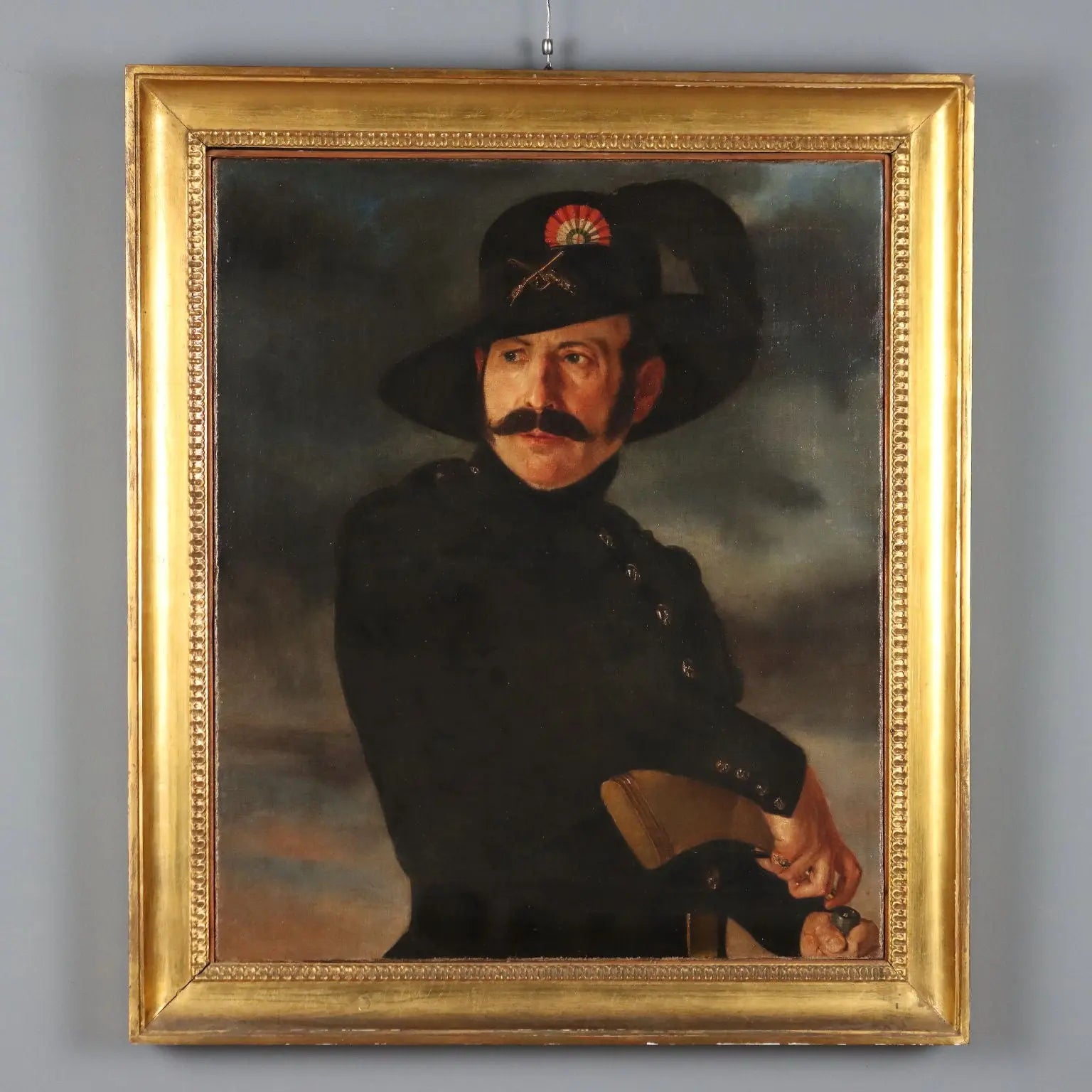 Antique Painting Portrait of a Bersagliere Oil on Canvas XIX Century