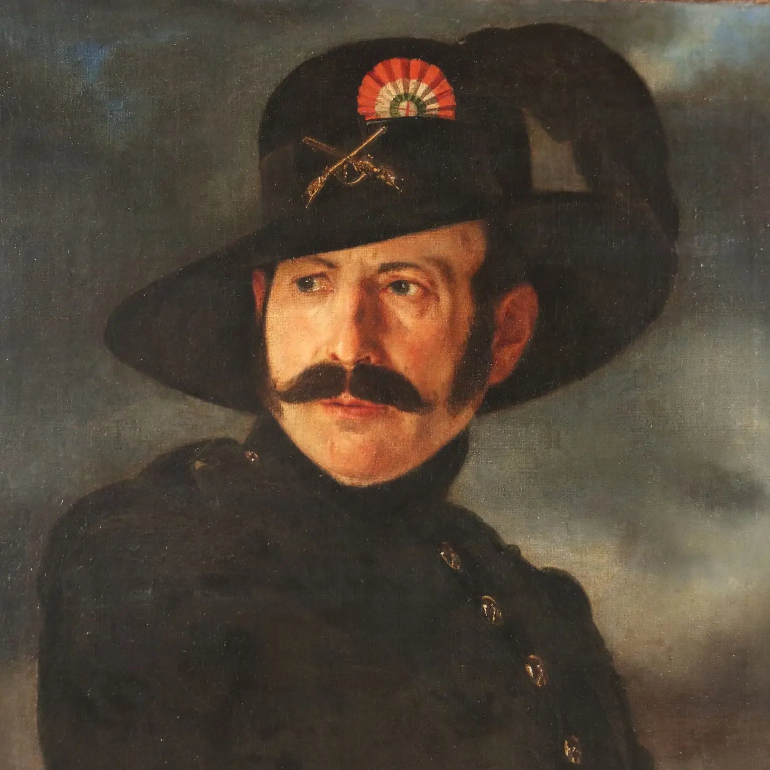 Antique Painting Portrait of a Bersagliere Oil on Canvas XIX Century