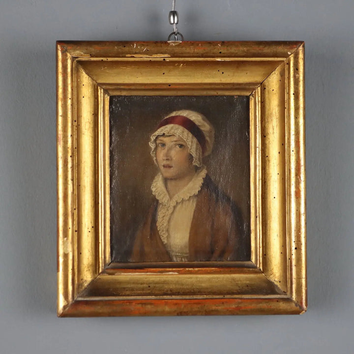 Antique Painting Female Portrait Oil on Canvas France XIX Century