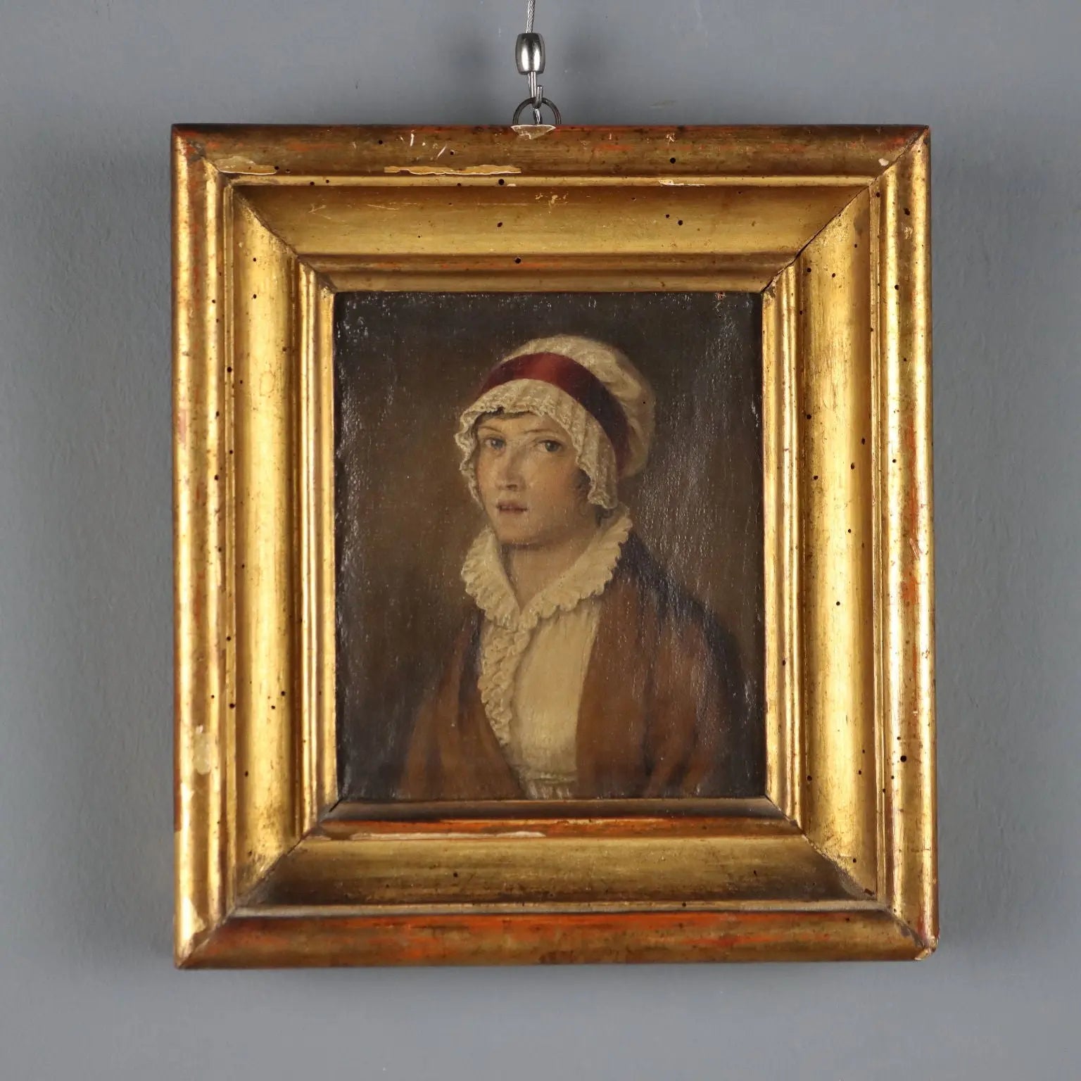 Antique Painting Female Portrait Oil on Canvas France XIX Century