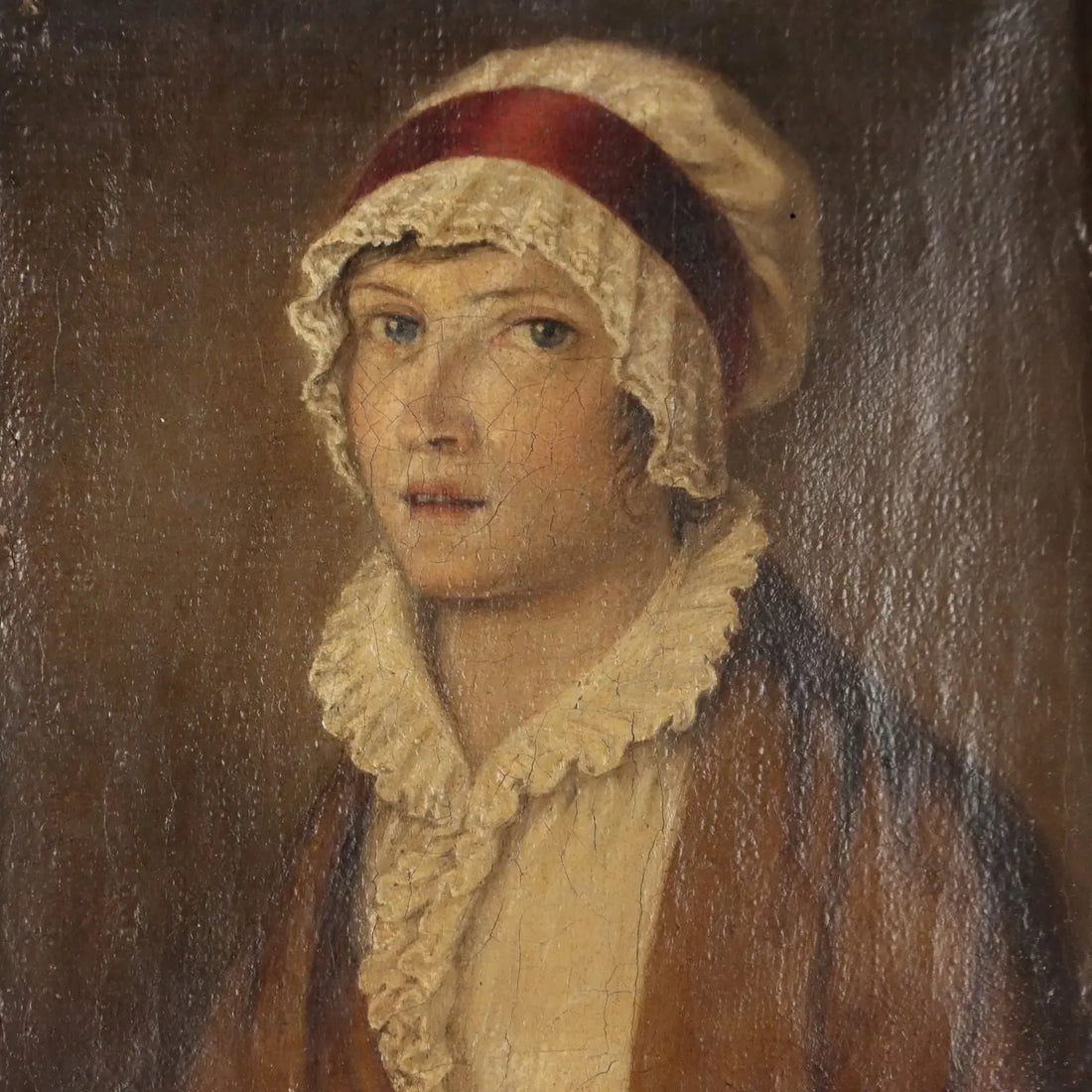 Antique Painting Female Portrait Oil on Canvas France XIX Century