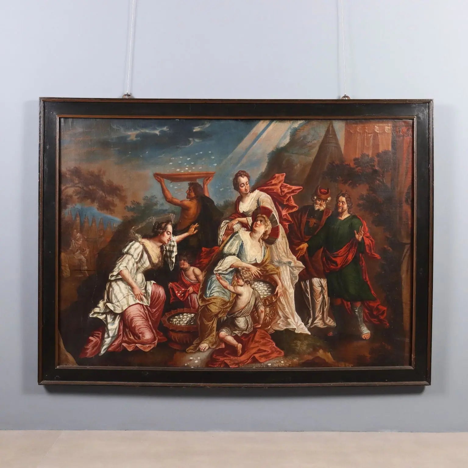 Antique Painting The Gathering of Manna Oil on Canvas XVIII Century