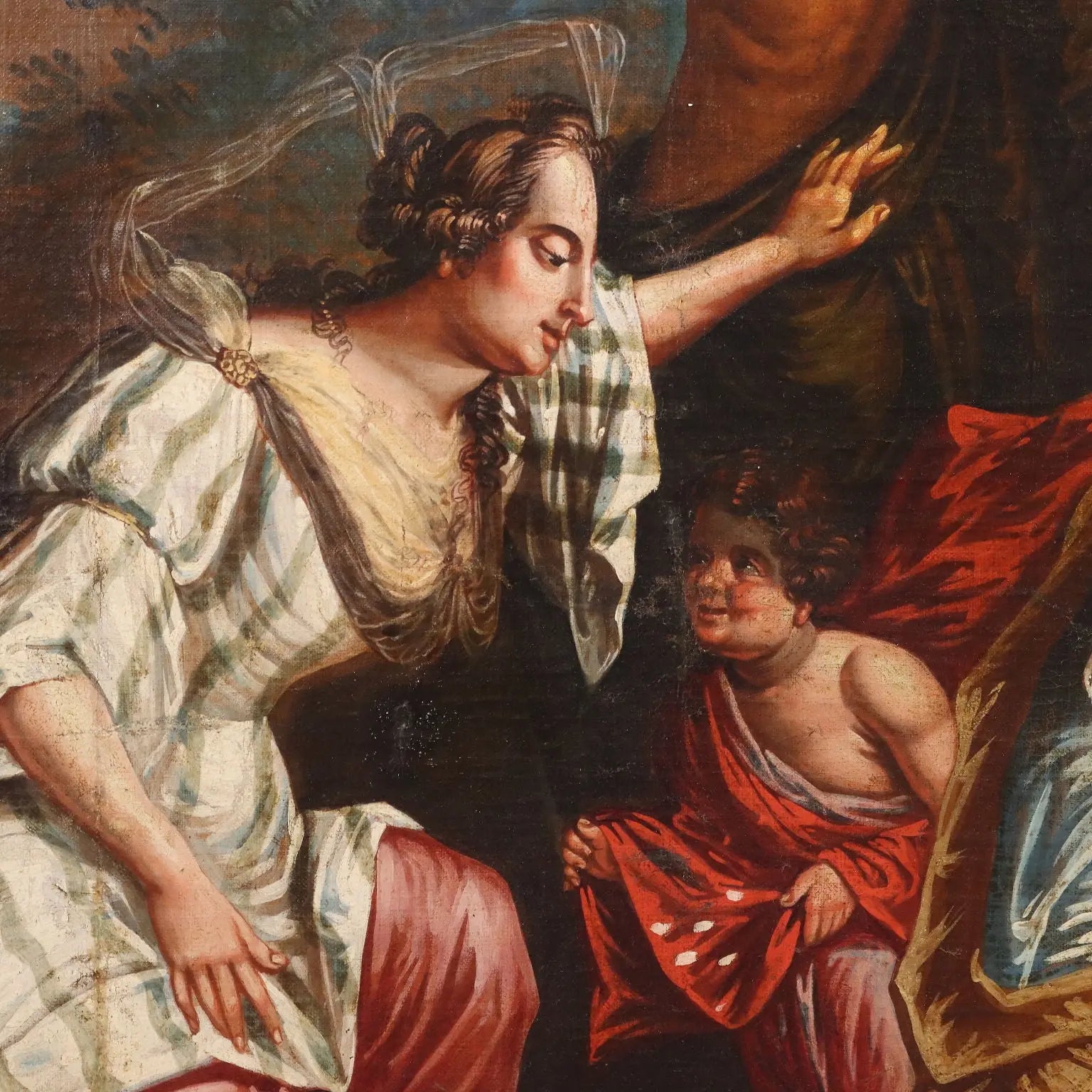 Antique Painting The Gathering of Manna Oil on Canvas XVIII Century