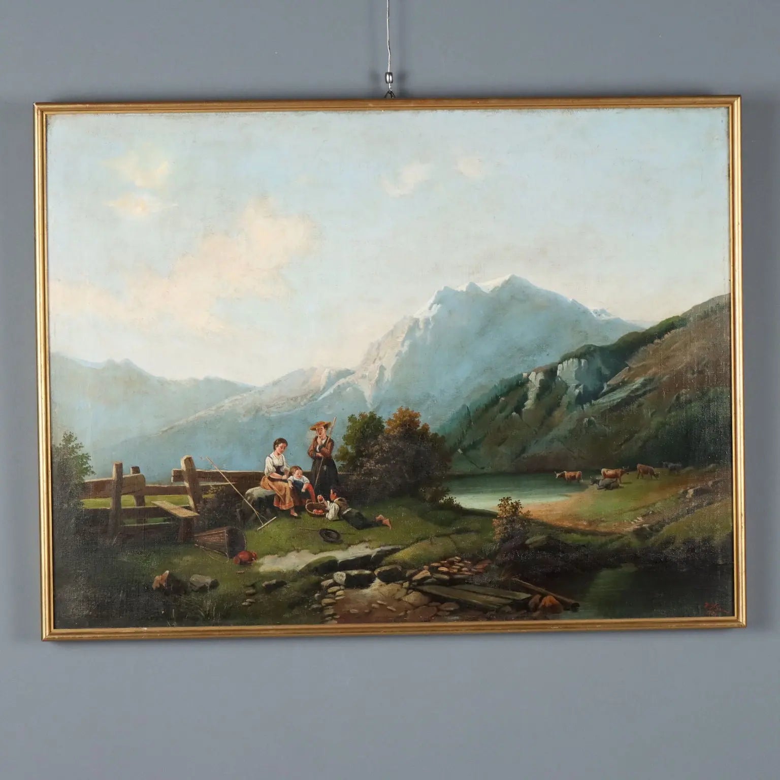 Antique Painting Mountain Landscape Oil on Canvas 1874