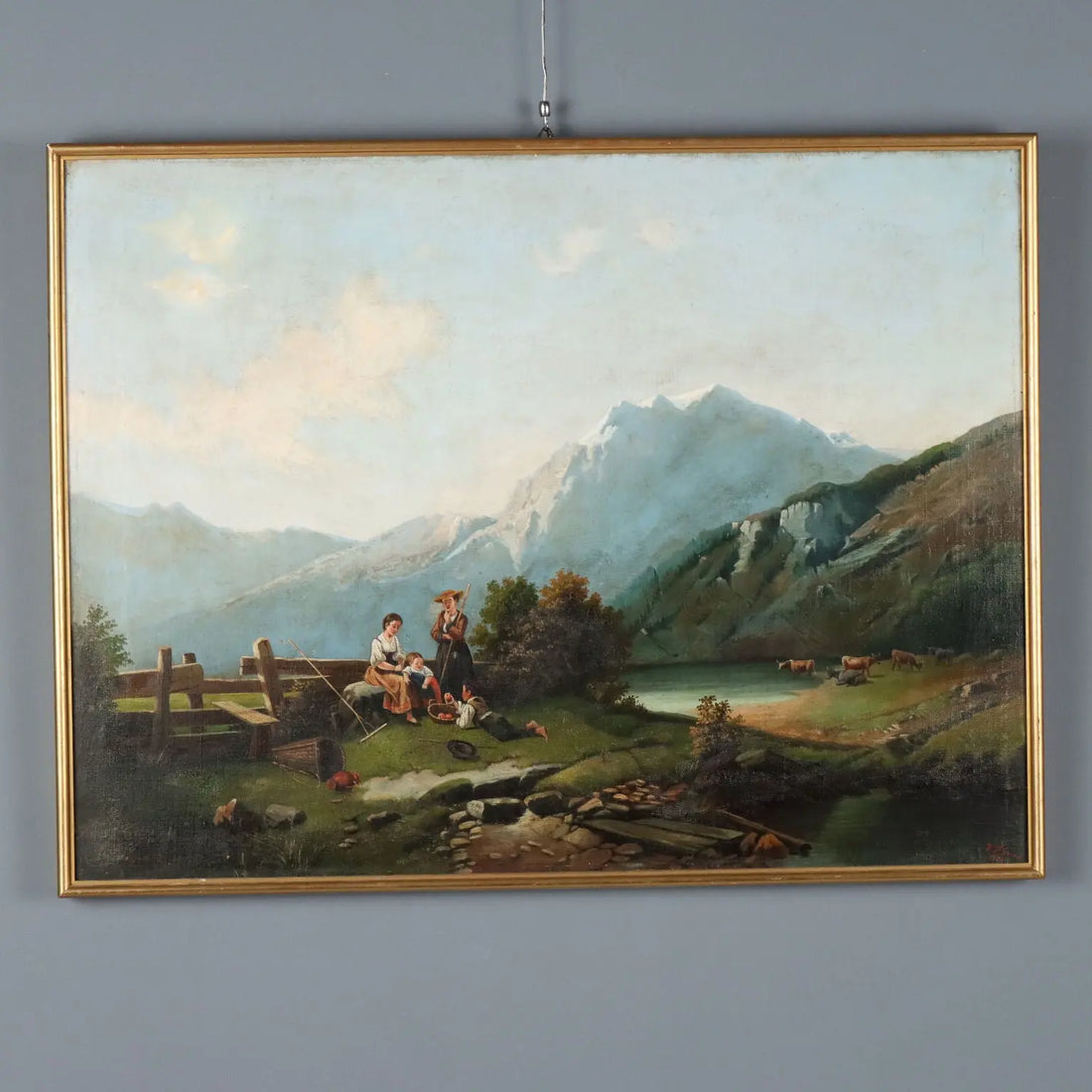 Antique Painting Mountain Landscape Oil on Canvas 1874