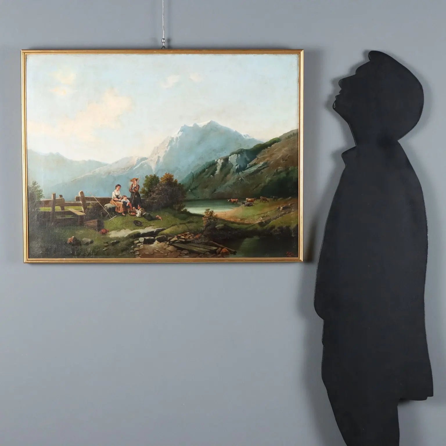 Antique Painting Mountain Landscape Oil on Canvas 1874
