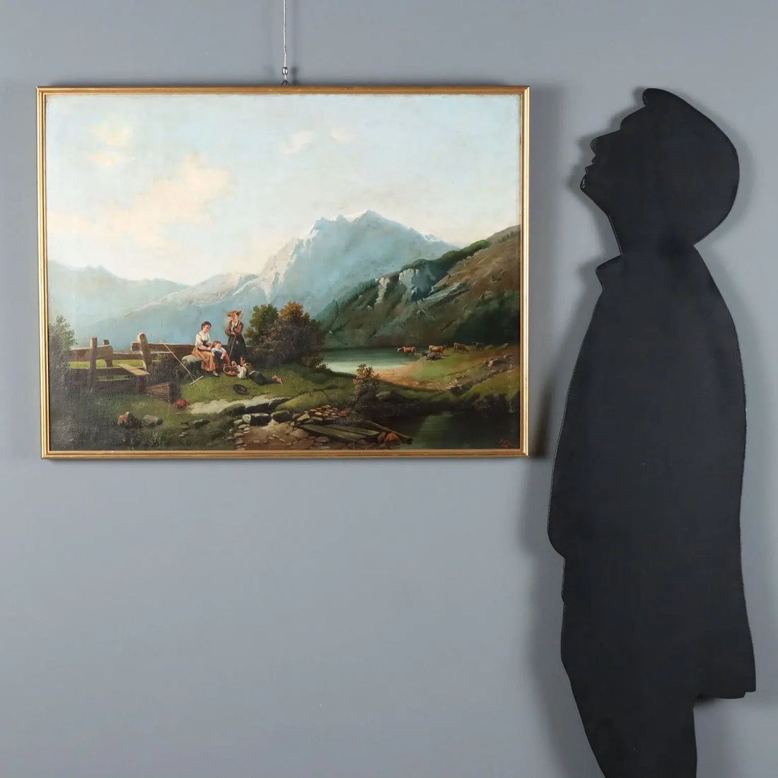 Antique Painting Mountain Landscape Oil on Canvas 1874
