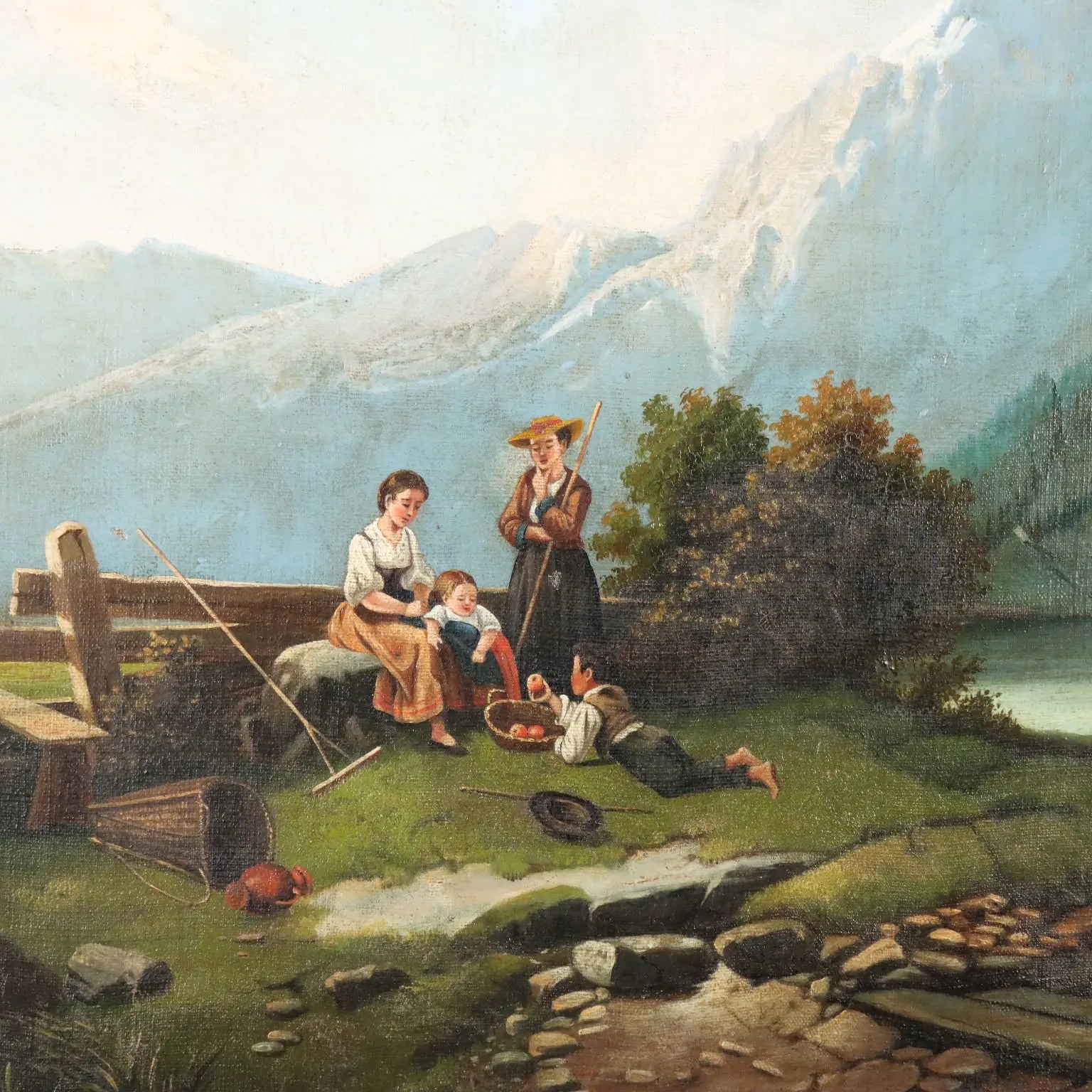 Antique Painting Mountain Landscape Oil on Canvas 1874