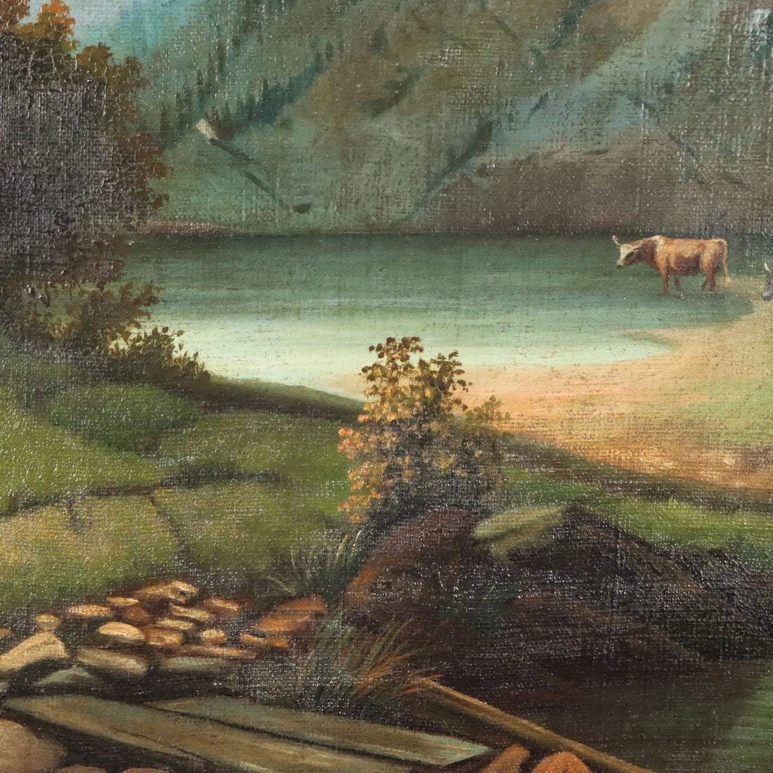 Antique Painting Mountain Landscape Oil on Canvas 1874