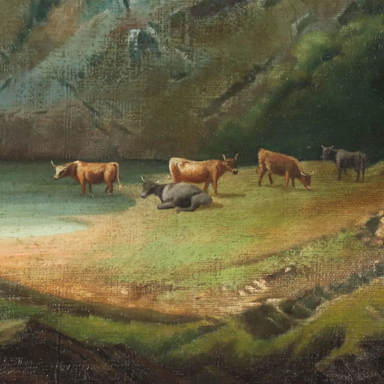Antique Painting Mountain Landscape Oil on Canvas 1874