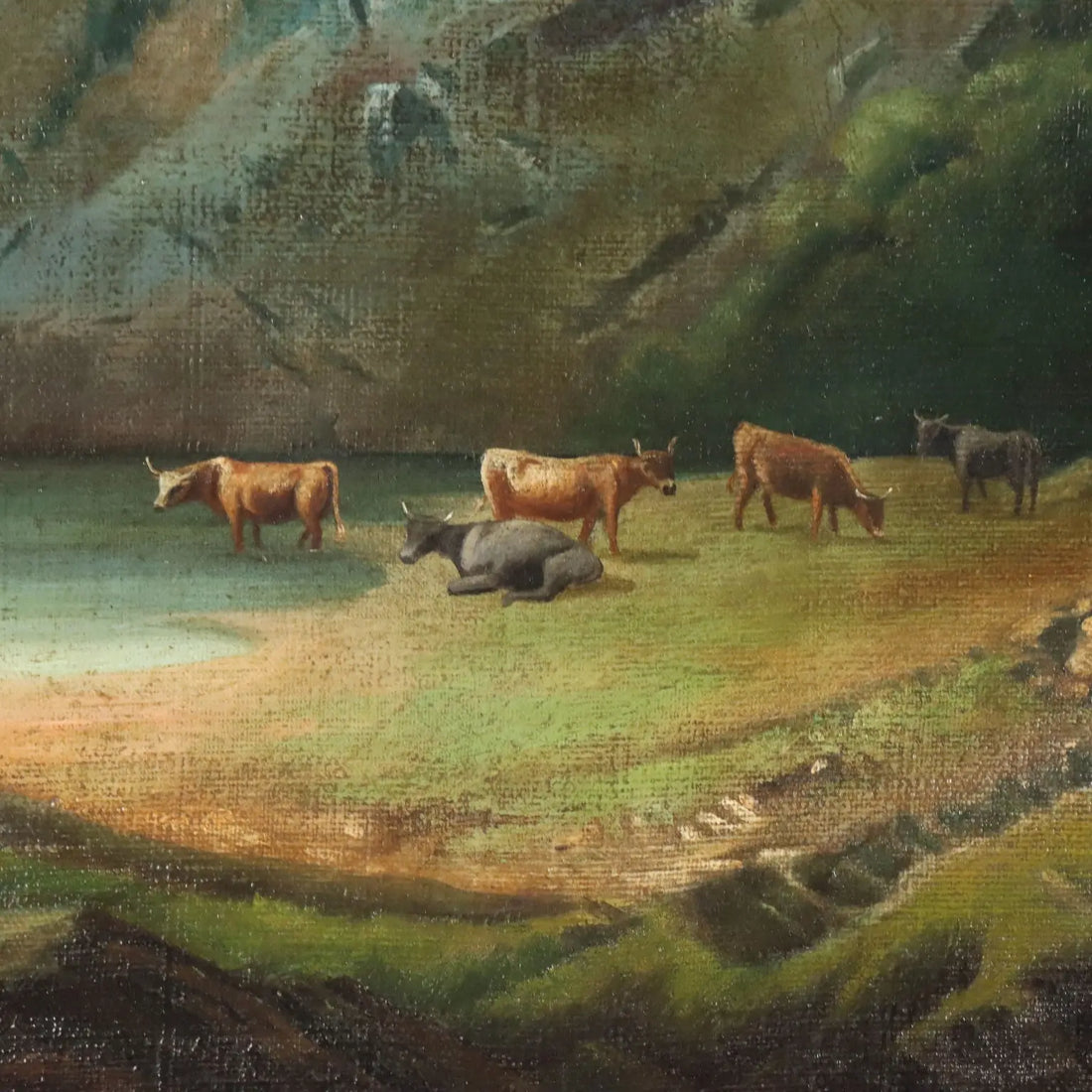 Antique Painting Mountain Landscape Oil on Canvas 1874