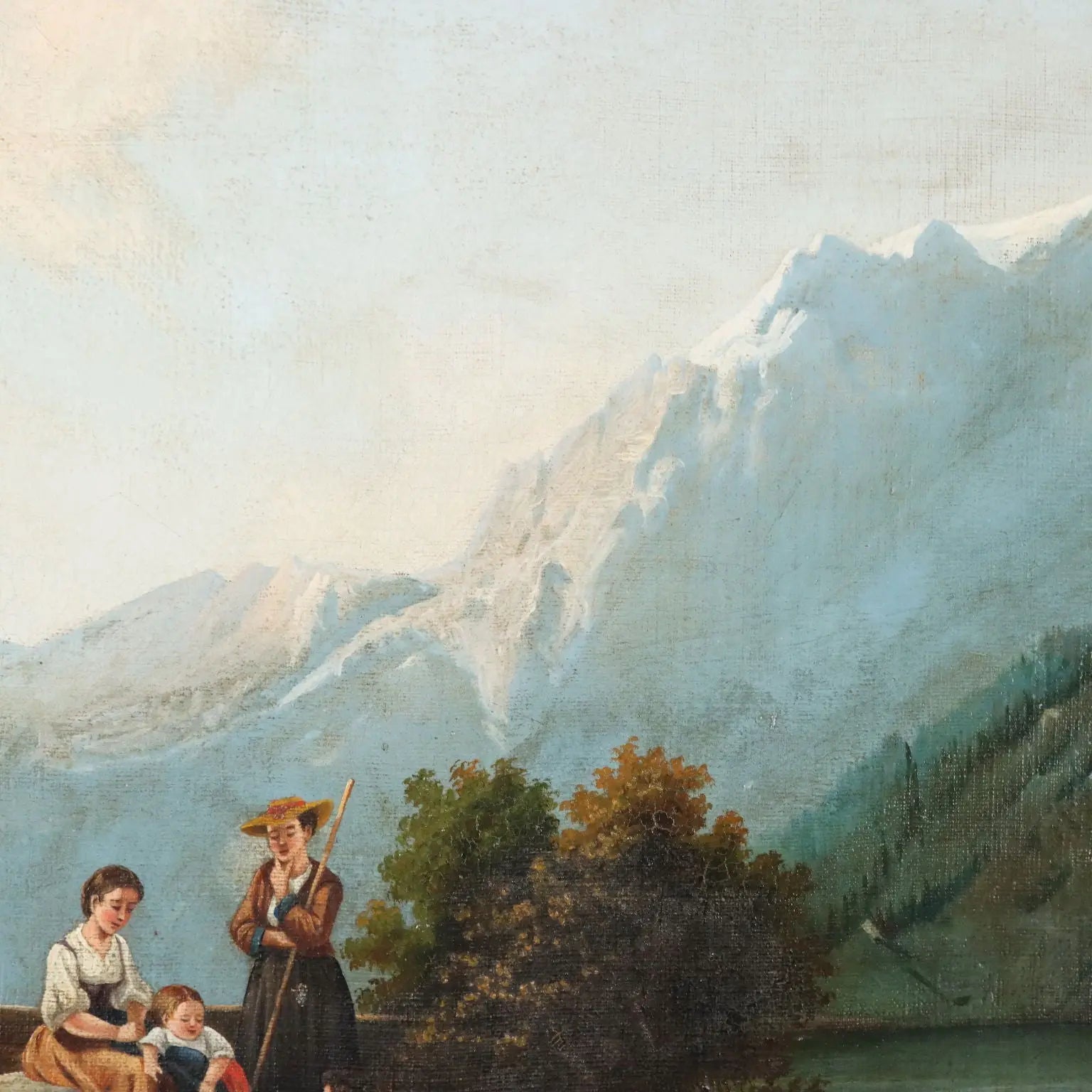 Antique Painting Mountain Landscape Oil on Canvas 1874