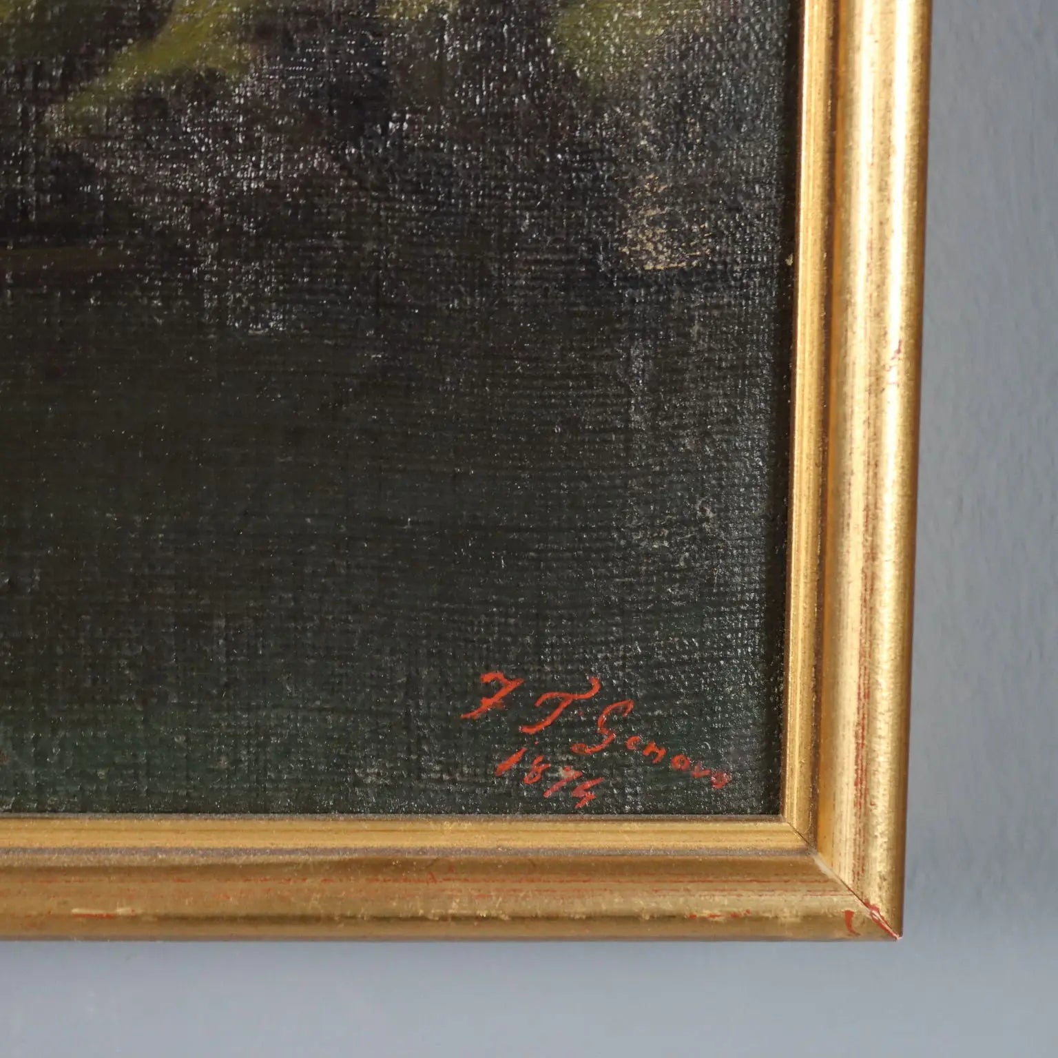 Antique Painting Mountain Landscape Oil on Canvas 1874