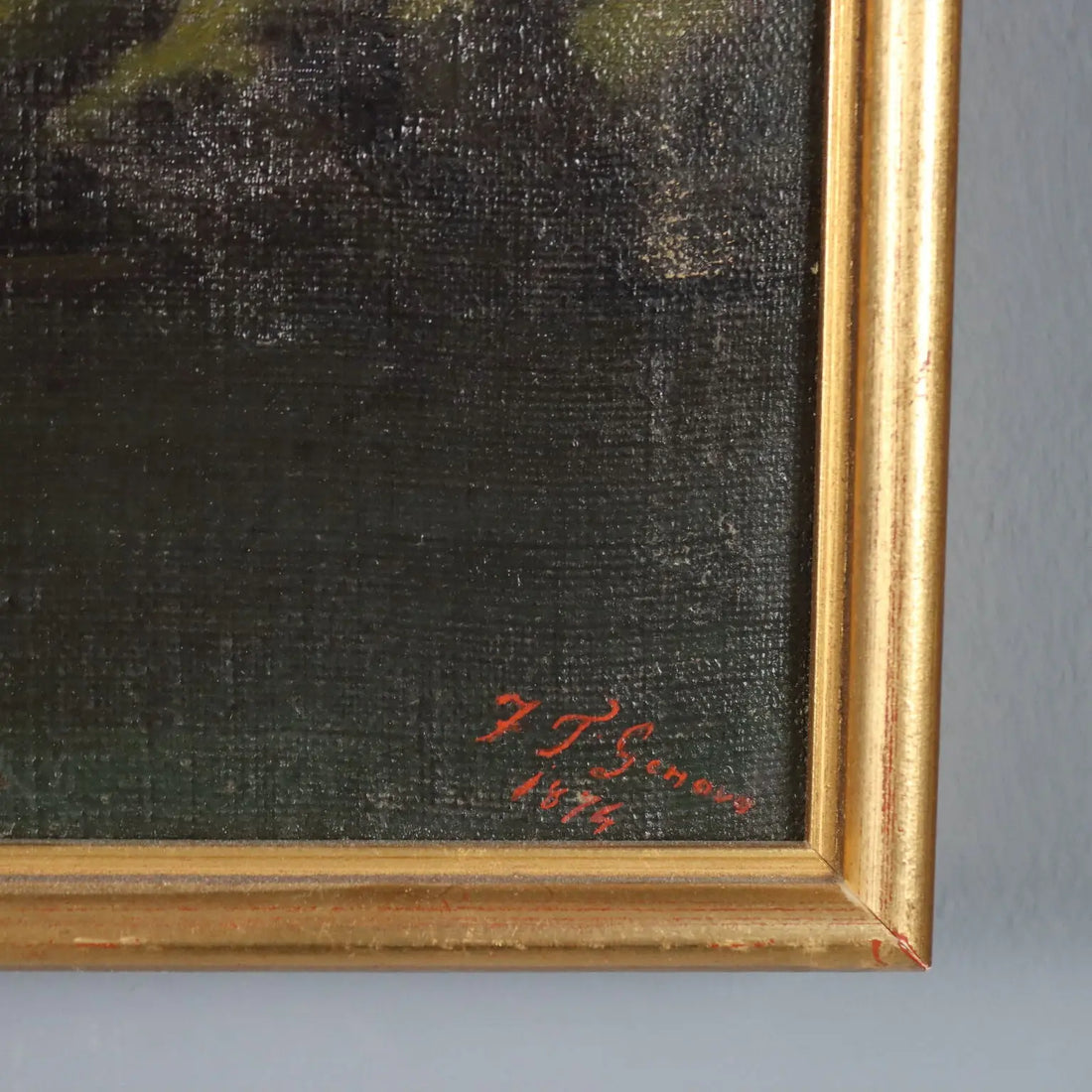 Antique Painting Mountain Landscape Oil on Canvas 1874