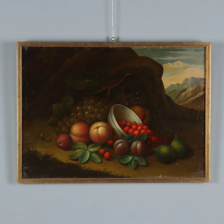 Antique Painting Still Life with Fruit Oil on Canvas XIX Century