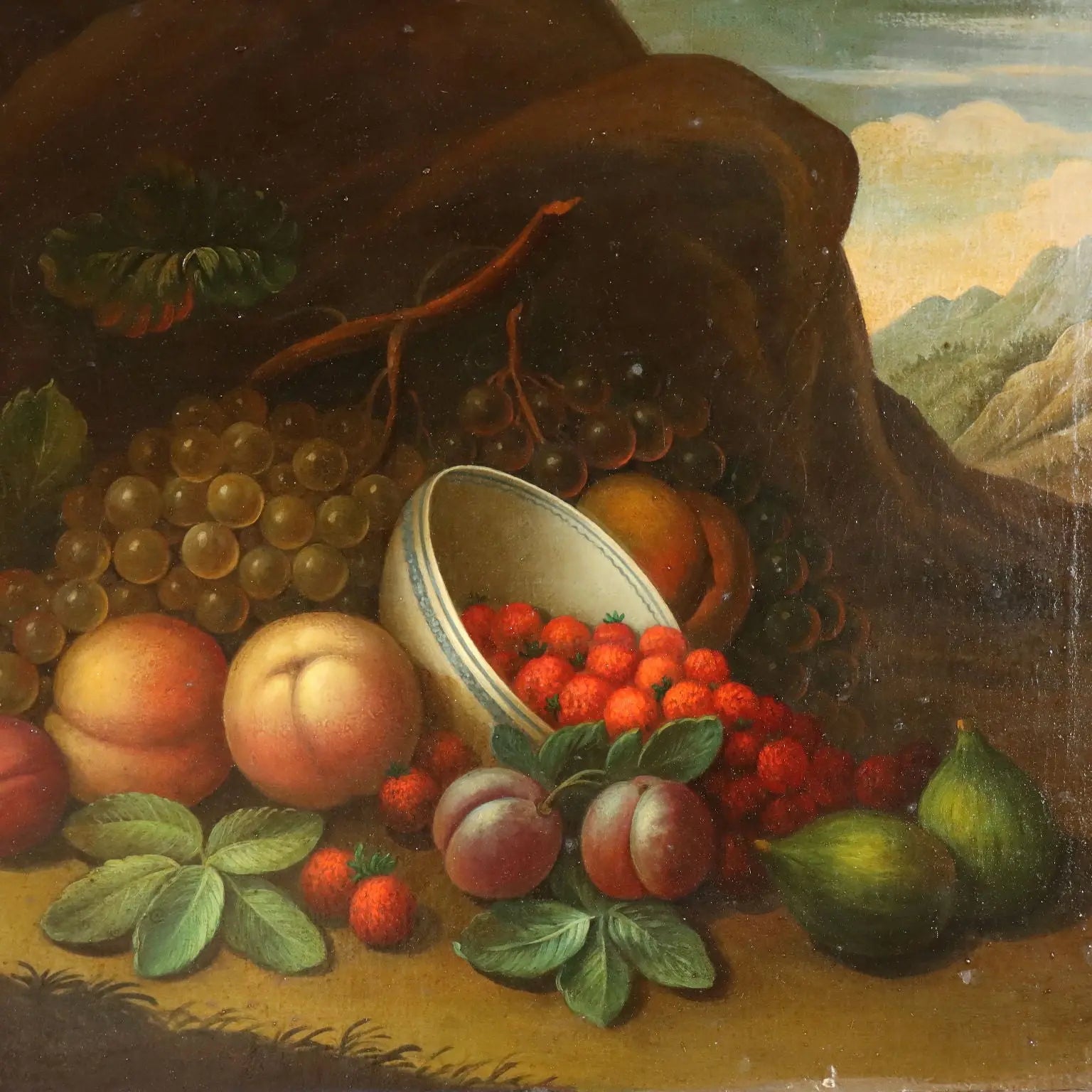 Antique Painting Still Life with Fruit Oil on Canvas XIX Century