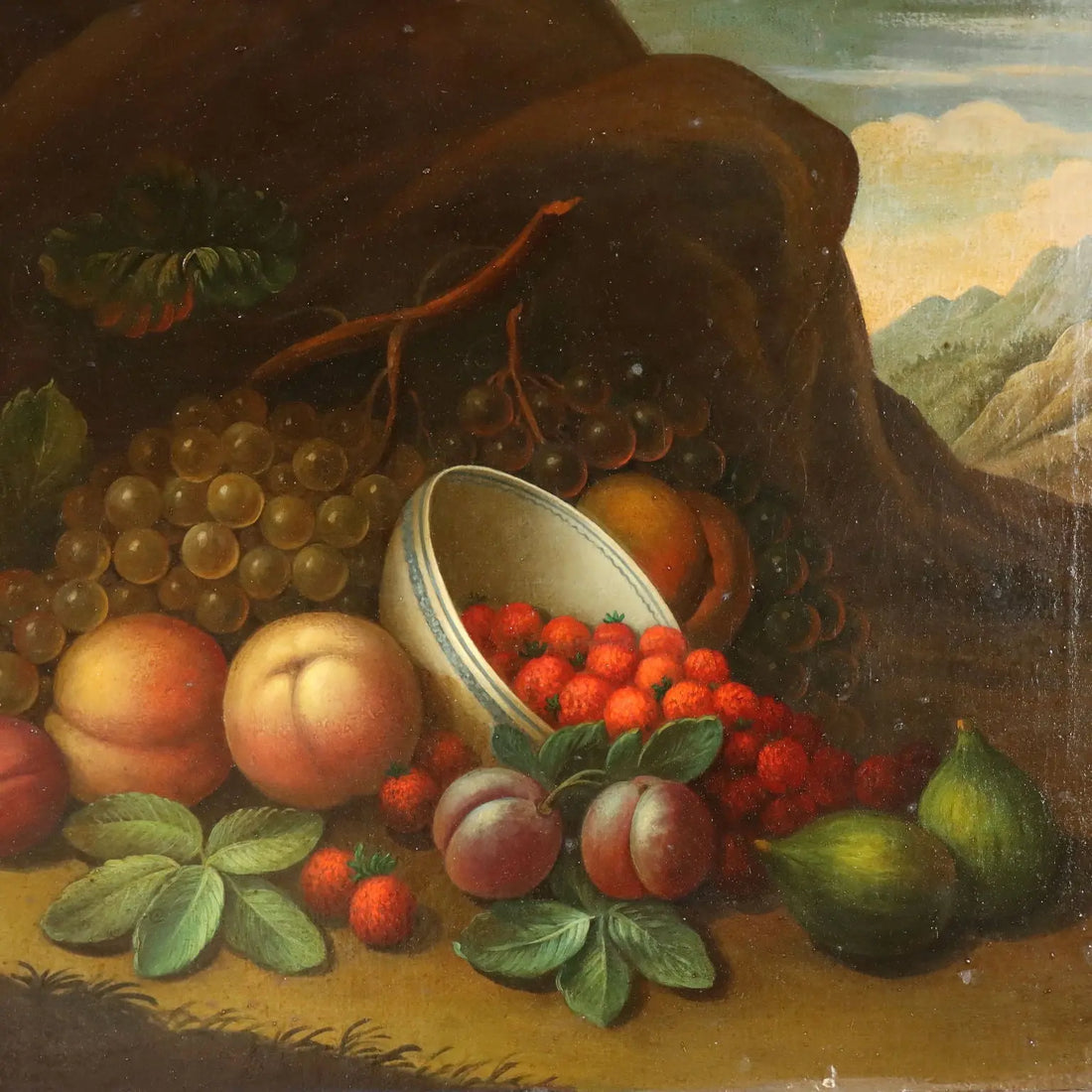 Antique Painting Still Life with Fruit Oil on Canvas XIX Century