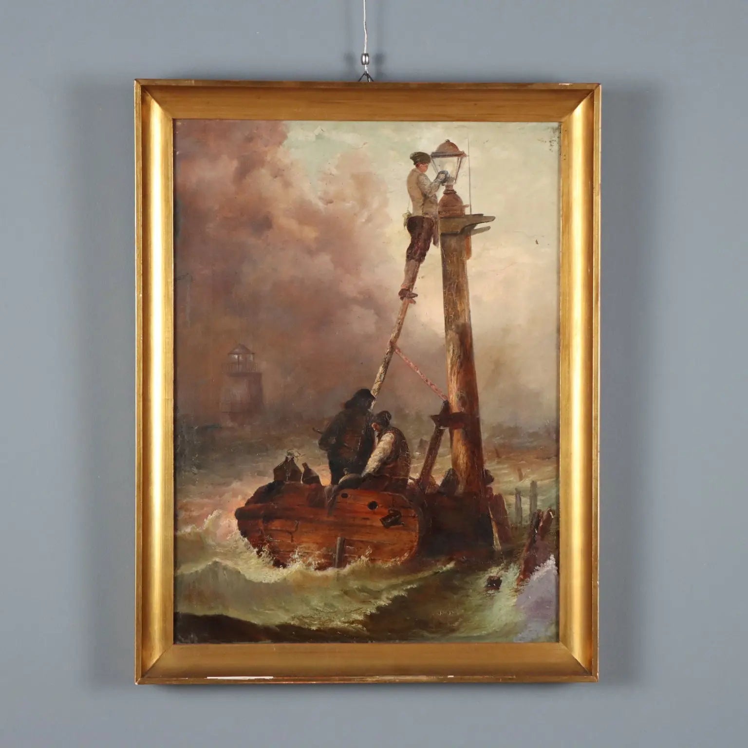 Antique Painting Sailors Copy from Eugène Le Poittevin Oil on Canvas '800