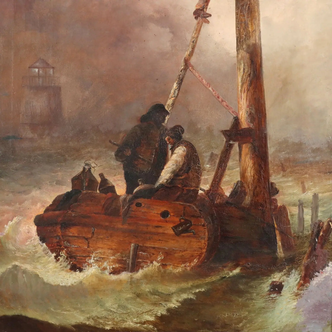 Antique Painting Sailors Copy from Eugène Le Poittevin Oil on Canvas '800