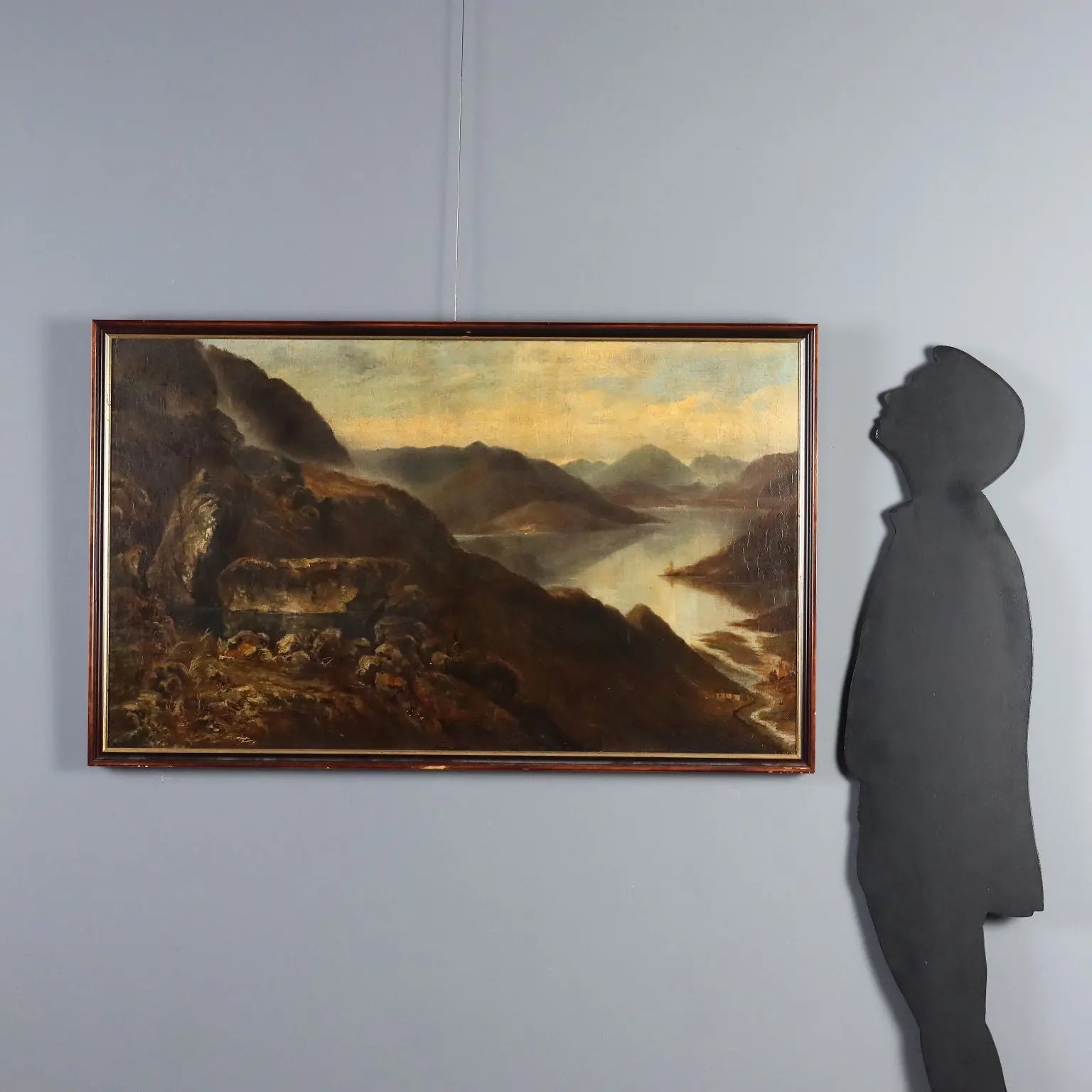 Antique Painting Mountain Landscape with Lake Oil on Canvas 1890