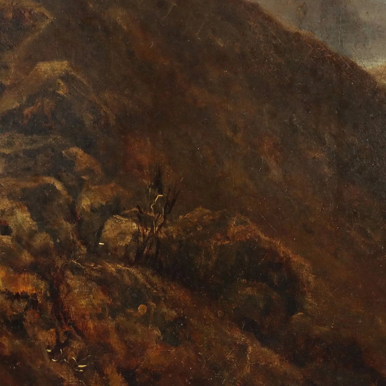 Antique Painting Mountain Landscape with Lake Oil on Canvas 1890