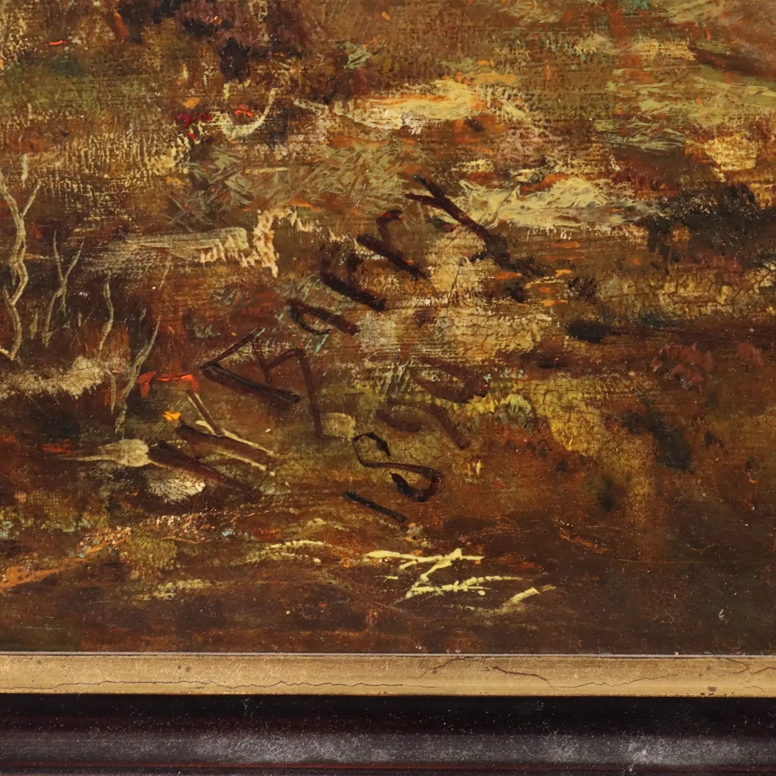 Antique Painting Mountain Landscape with Lake Oil on Canvas 1890