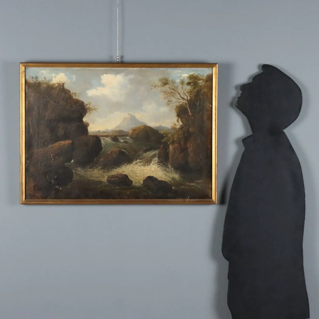 Antique Painting Landscape with River Oil on Canvas XIX Century