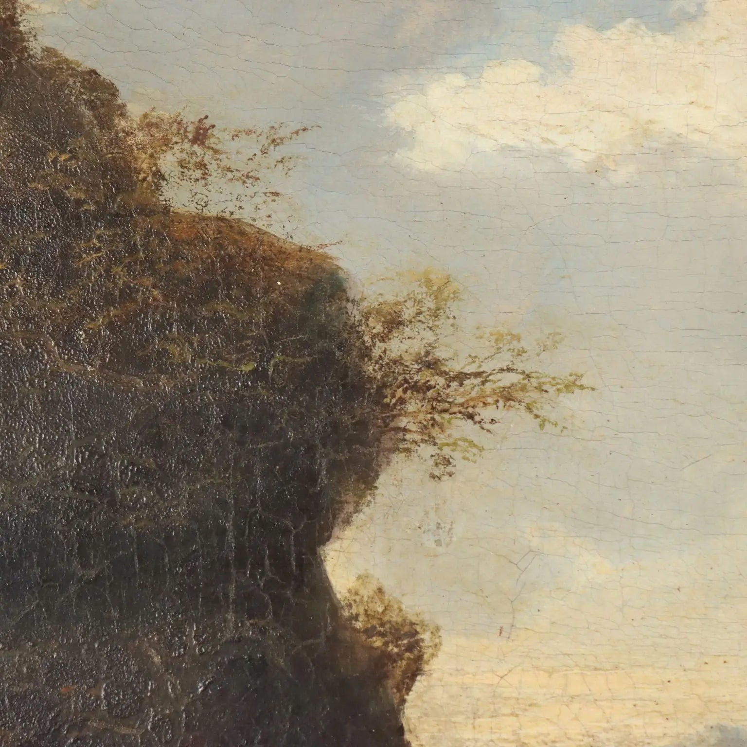 Antique Painting Landscape with River Oil on Canvas XIX Century