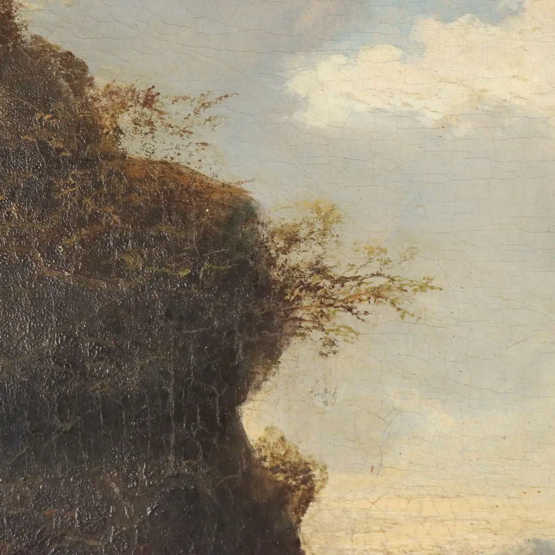 Antique Painting Landscape with River Oil on Canvas XIX Century