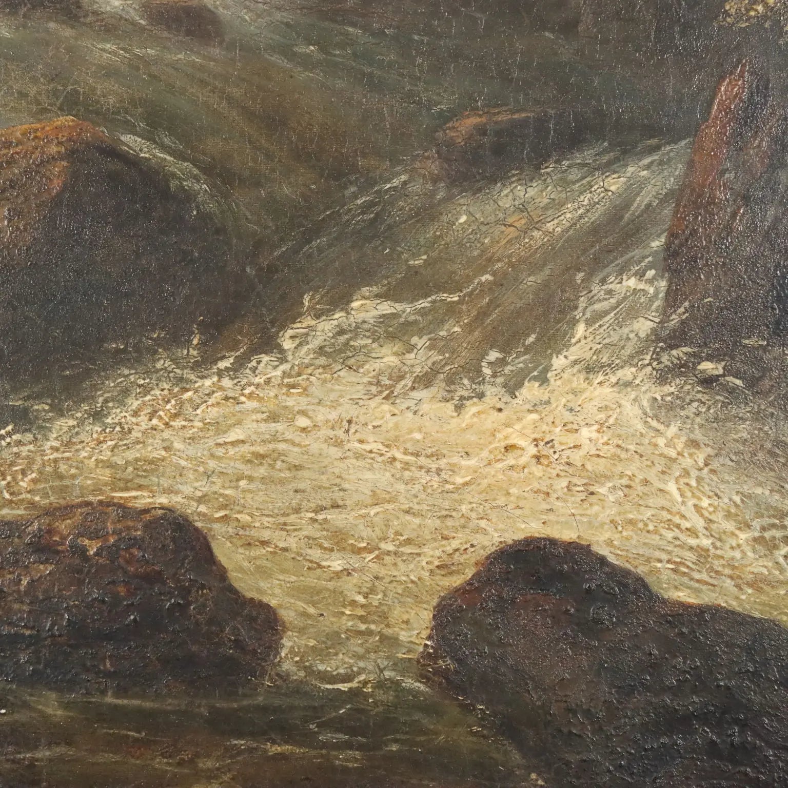 Antique Painting Landscape with River Oil on Canvas XIX Century