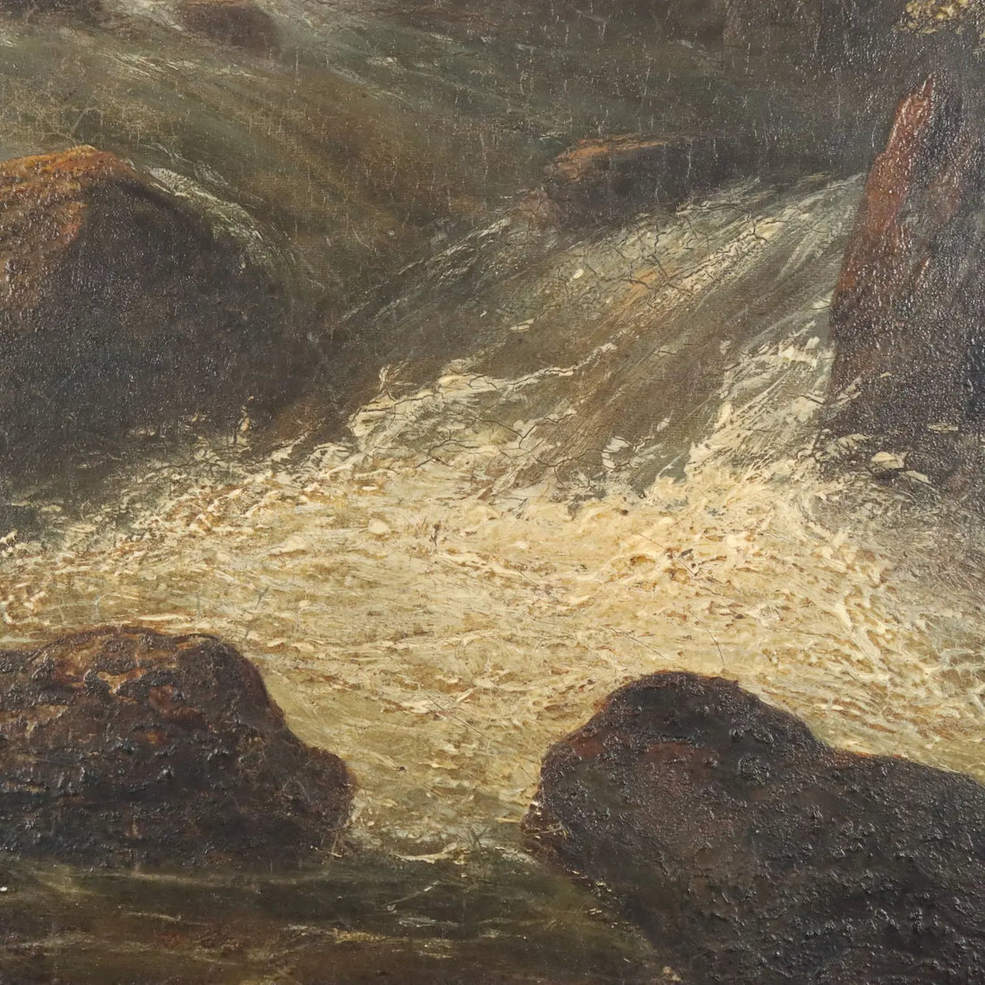 Antique Painting Landscape with River Oil on Canvas XIX Century
