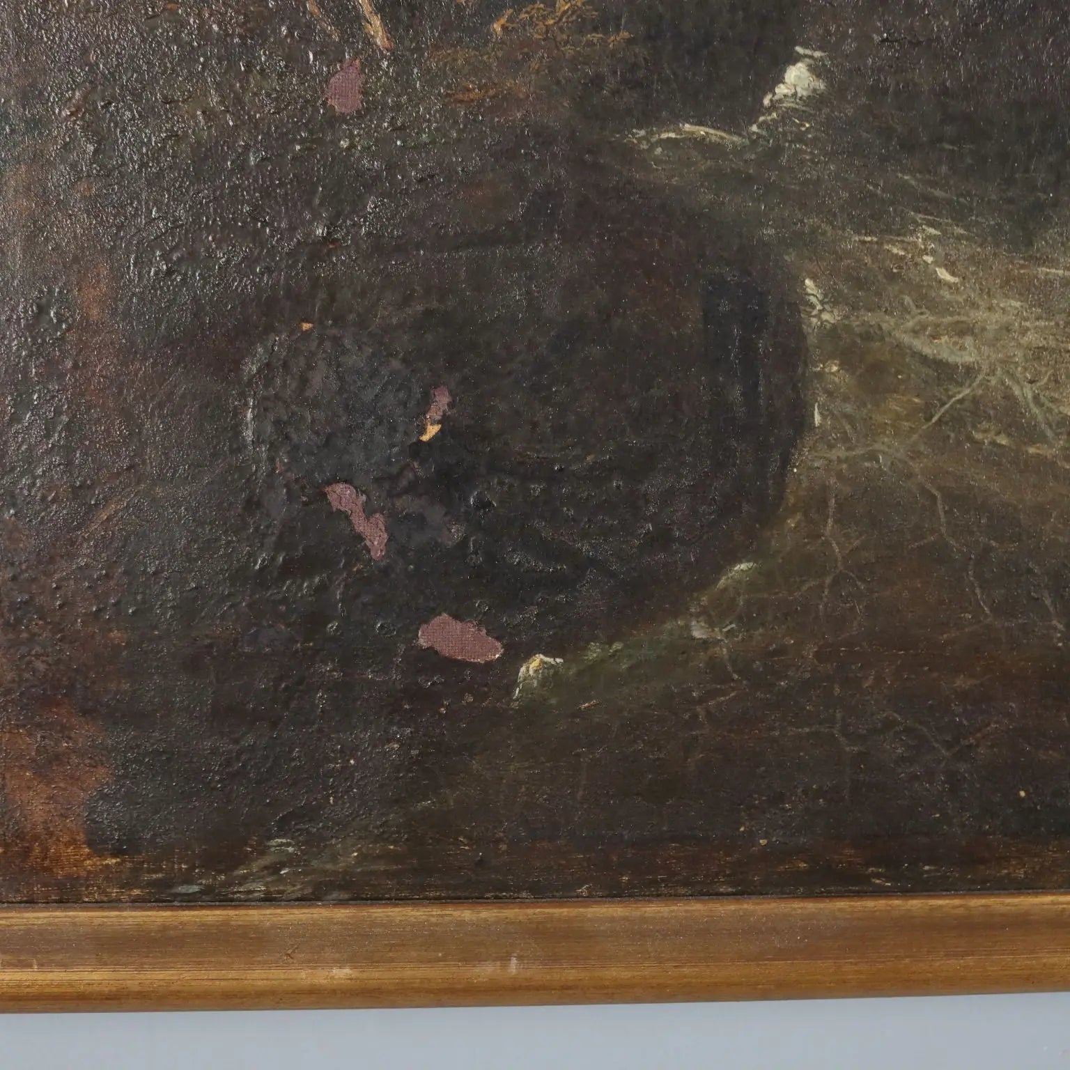 Antique Painting Landscape with River Oil on Canvas XIX Century