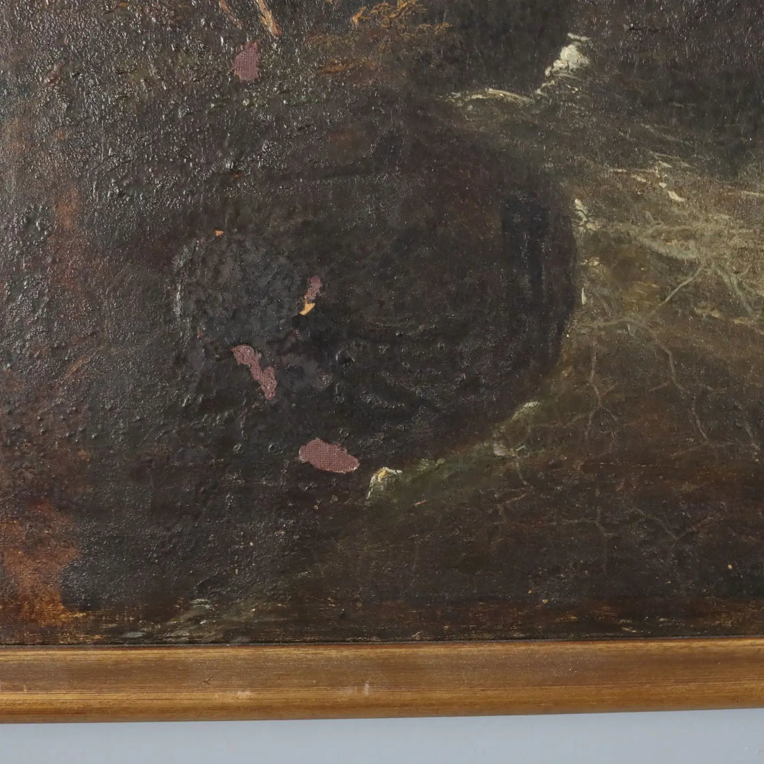 Antique Painting Landscape with River Oil on Canvas XIX Century