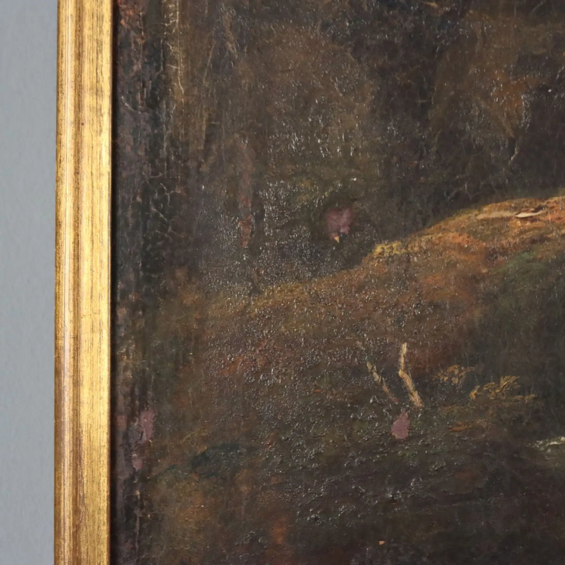 Antique Painting Landscape with River Oil on Canvas XIX Century