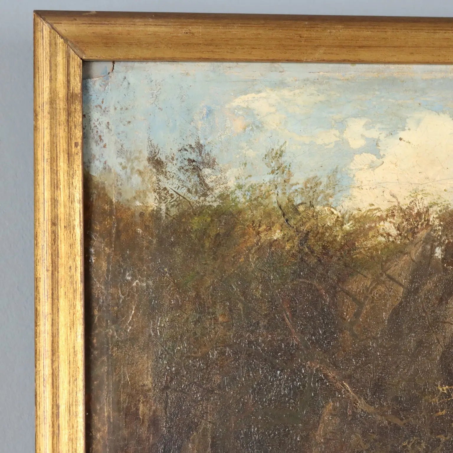 Antique Painting Landscape with River Oil on Canvas XIX Century