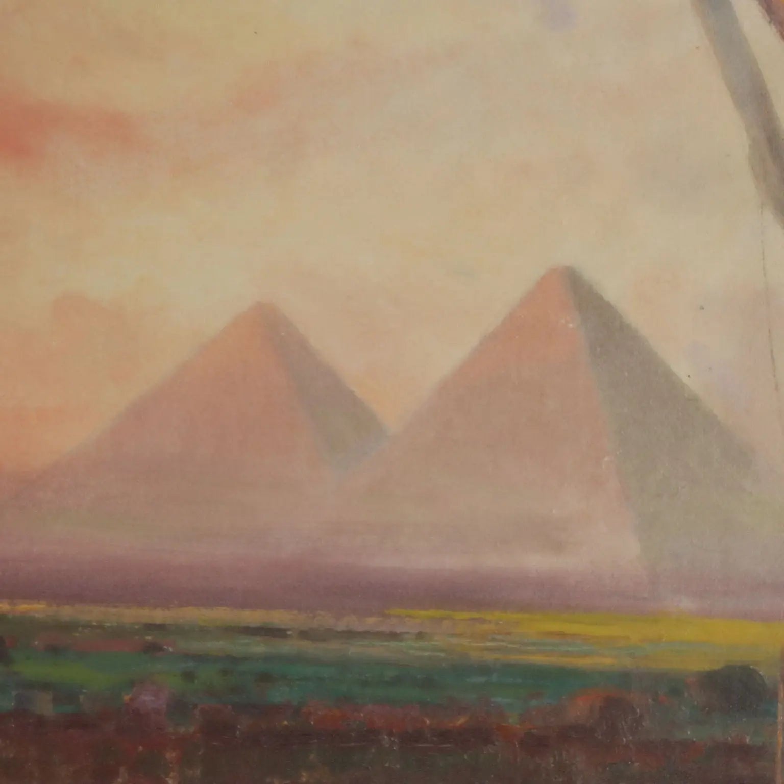 Antique Painting Exotic Landscape with Pyramids and Figures '800
