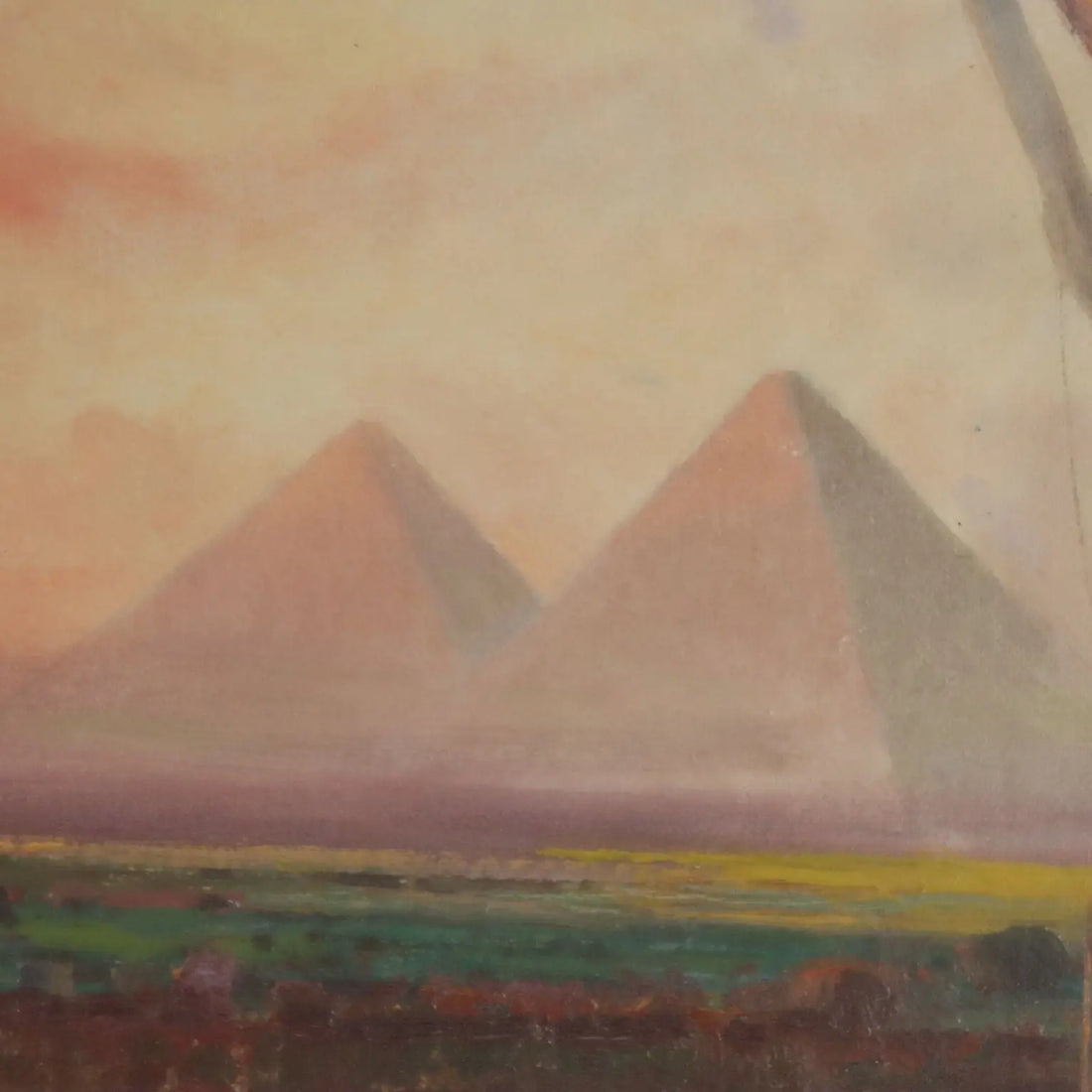 Antique Painting Exotic Landscape with Pyramids and Figures '800