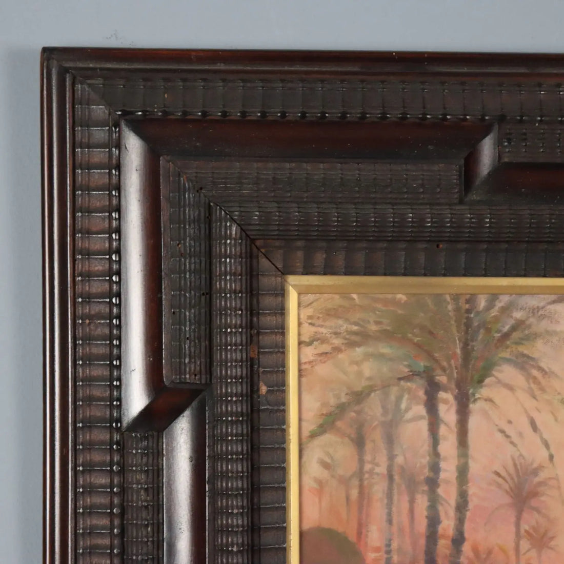 Antique Painting Exotic Landscape with Pyramids and Figures '800