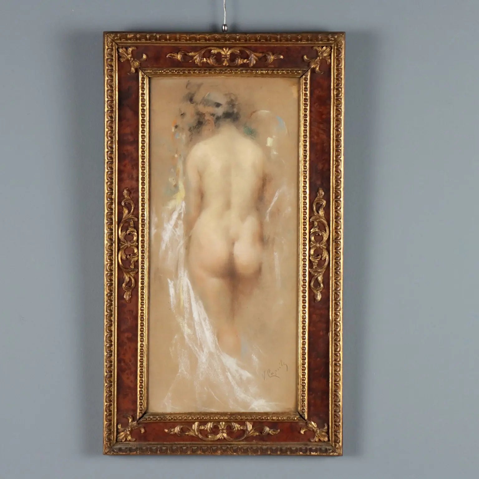 Antique Painting Signed Vincenzo Caprile Female Nude XIX Century